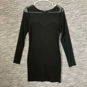 Forever21 Women’s Black Body-con Mini Dress Sheer Long Sleeves Sheer Top